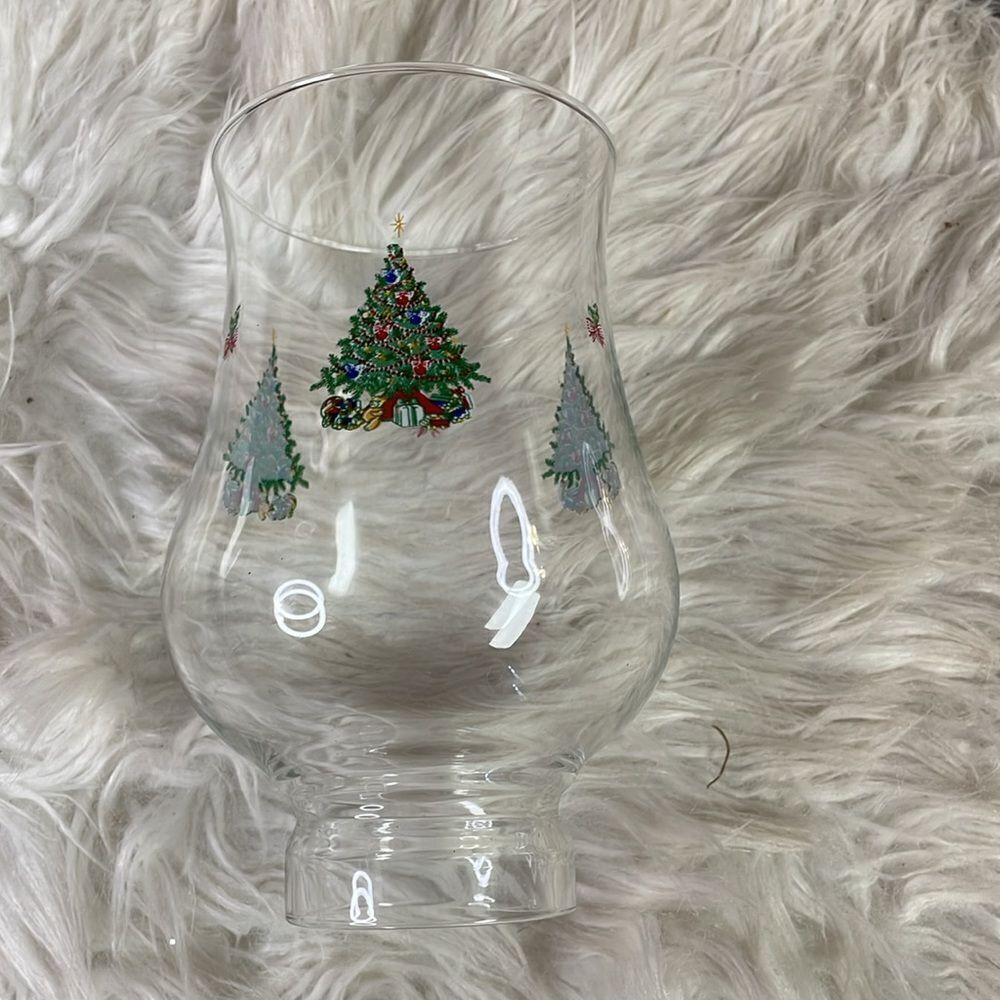 Luminarc Christmas Hurricane Lamp Globe, Clear Glass Holiday Tree Graphic 6 1/2”